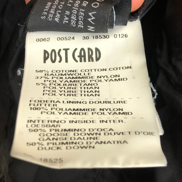 Post Card Black Quilted Puffer Down Jacket W/ Fur Hood Sz M - Picture 15 of 16